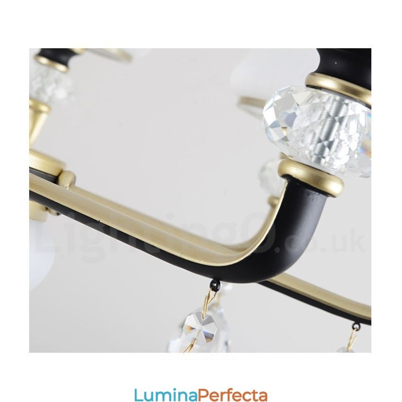 Candelabru modern, contemporan, retro, de lux, din cristal, cu abajur din sticlă