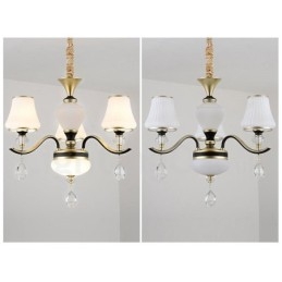 Candelabru modern, contemporan, retro, de lux, din cristal, cu abajur din sticlă