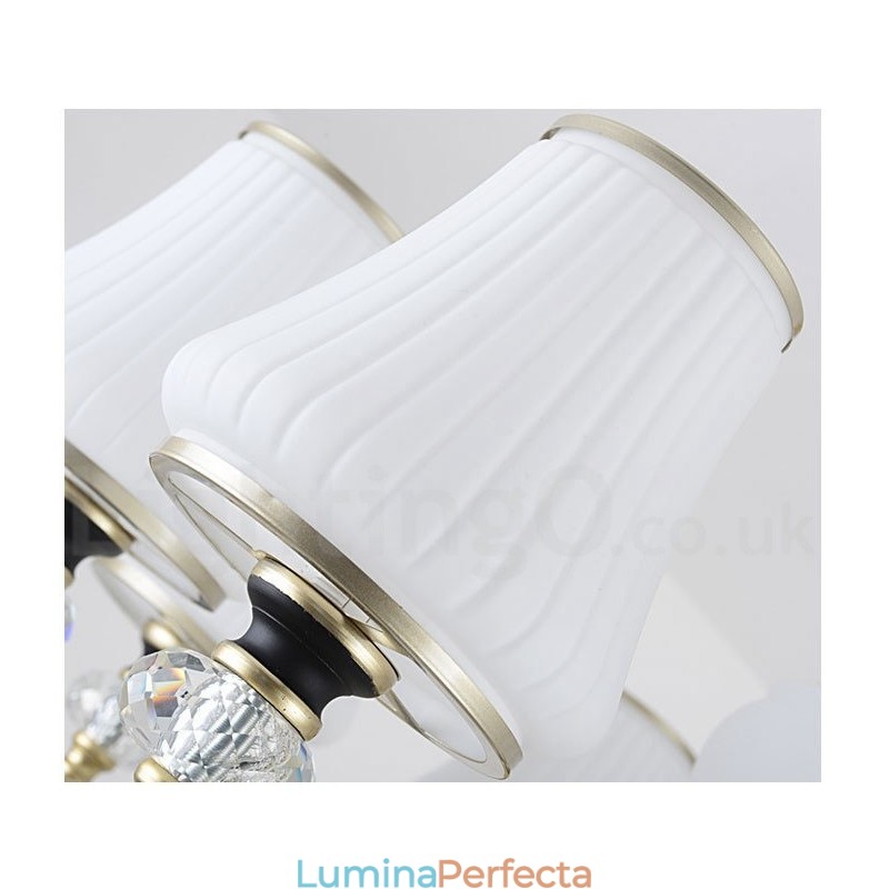 Candelabru modern, contemporan, retro, de lux, din cristal, cu abajur din sticlă