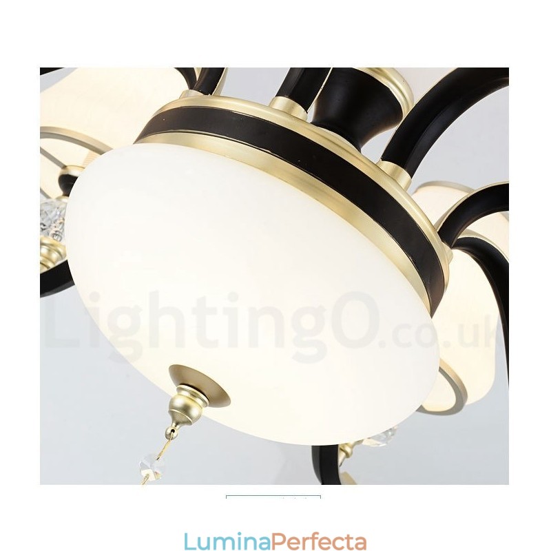 Candelabru modern, contemporan, retro, de lux, din cristal, cu abajur din sticlă