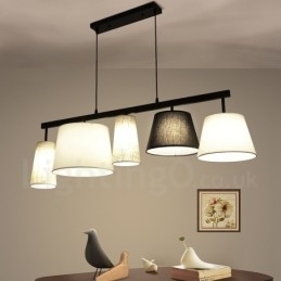 Lampă suspendată modernă din oțel, cu 5 lumini și abajur din material textil