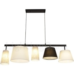 Lampă suspendată modernă din oțel, cu 5 lumini și abajur din material textil