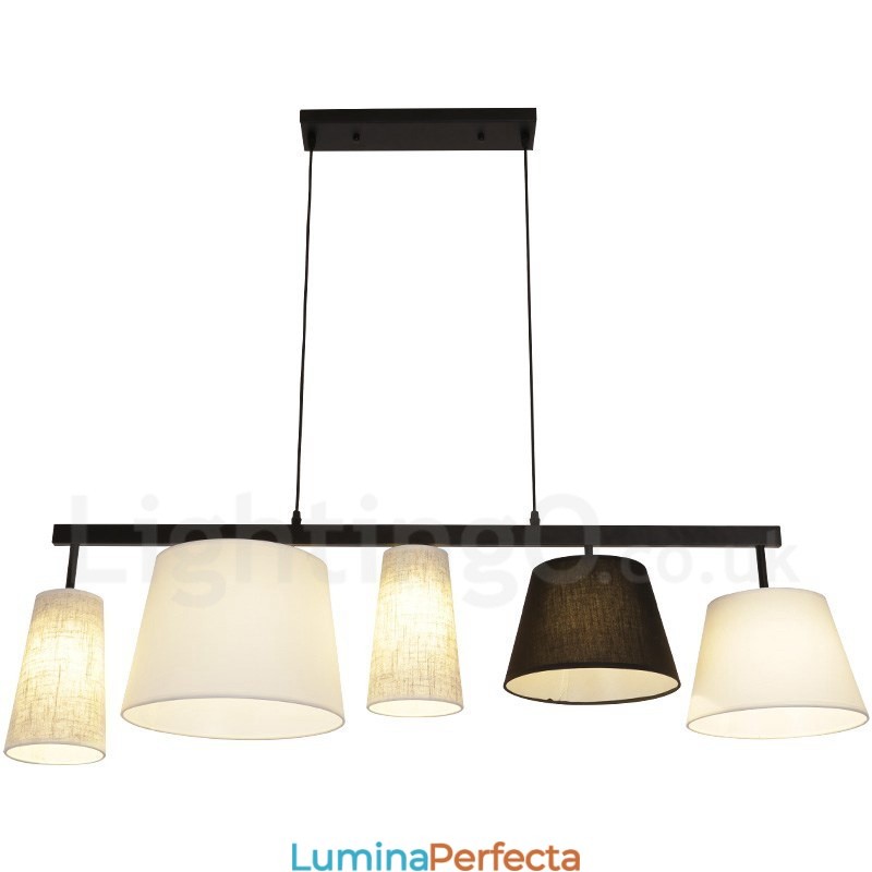Lampă suspendată modernă din oțel, cu 5 lumini și abajur din material textil