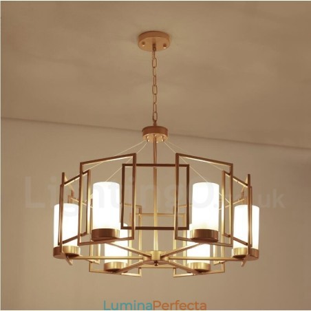 Lampă suspendată modernă și contemporană, din alamă, cu abajur din sticlă Lampă suspendată modernă și contemporană, din alamă, cu abajur din sticlă