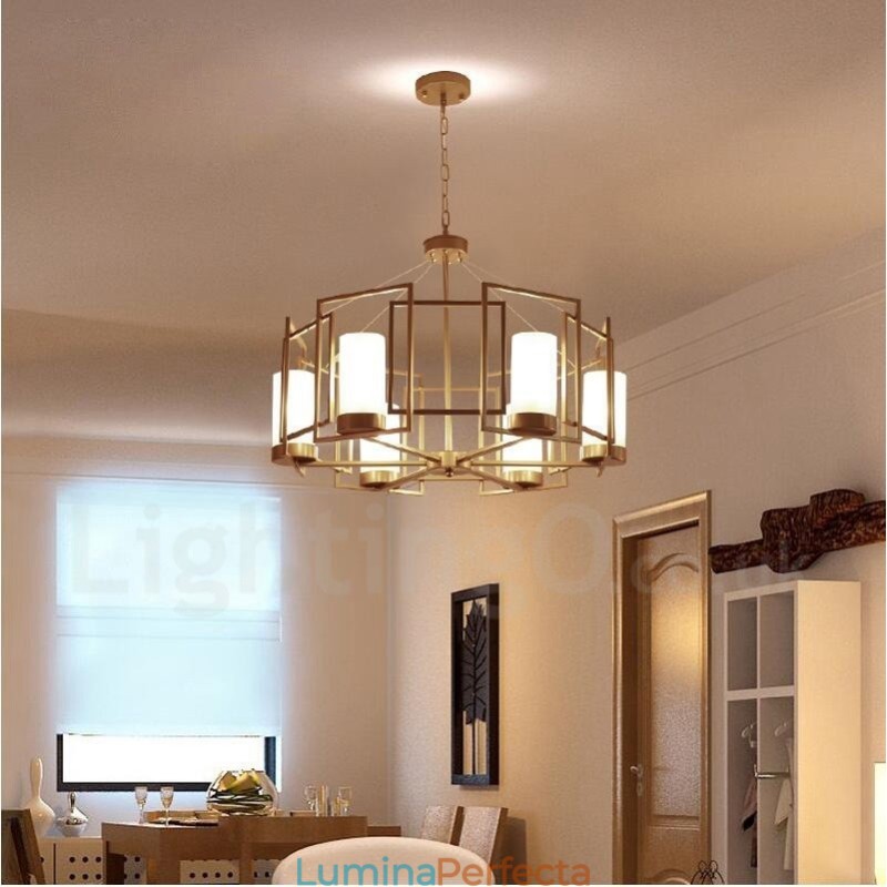Lampă suspendată modernă și contemporană, din alamă, cu abajur din sticlă
