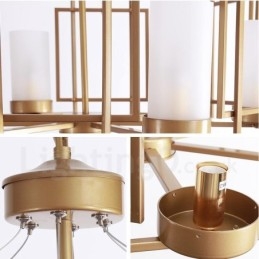 Lampă suspendată modernă și contemporană, din alamă, cu abajur din sticlă