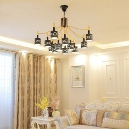 Candelabru modern contemporan din oțel cu 15 lumini și abajur din oțel