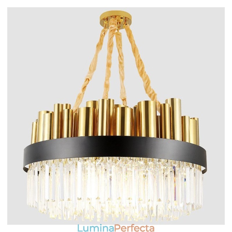 Lampă suspendată modernă din oțel, cu 16 lumini, cu abajur de cristal