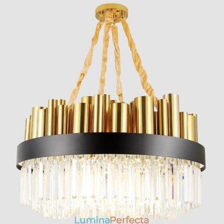 Lampă suspendată modernă din oțel, cu 16 lumini, cu abajur de cristal Lampă suspendată modernă din oțel, cu 16 lumini, cu abajur de cristal