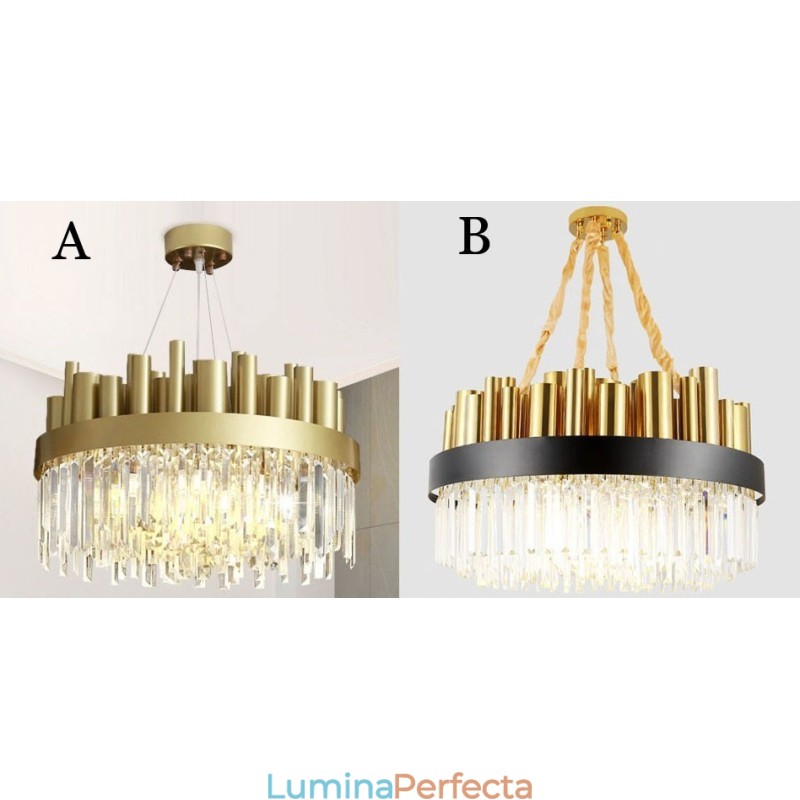 Lampă suspendată modernă din oțel, cu 16 lumini, cu abajur de cristal
