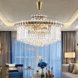 Lampă suspendată din oțel, modernă și contemporană, cu 9 lumini și abajur de cristal