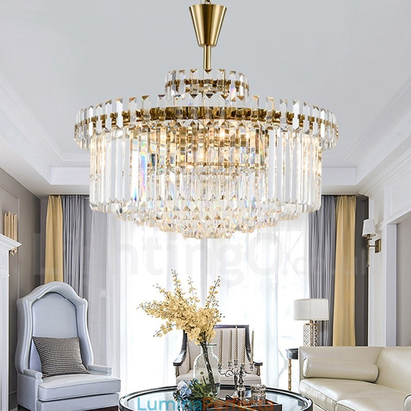 Lampă suspendată din oțel, modernă și contemporană, cu 9 lumini și abajur de cristal