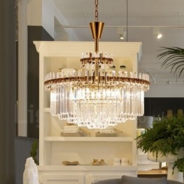 Lampă suspendată din oțel, modernă și contemporană, cu 9 lumini și abajur de cristal