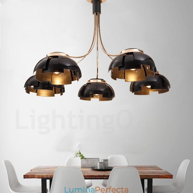 Candelabru modern contemporan din oțel cu 5 lumini și abajur din acril