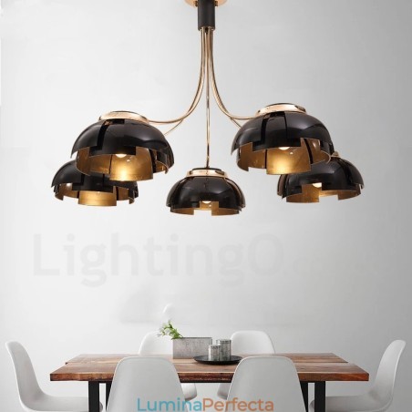 Candelabru modern contemporan din oțel cu 5 lumini și abajur din acril Candelabru modern contemporan din oțel cu 5 lumini și abajur din acril