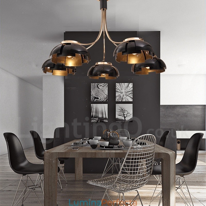 Candelabru modern contemporan din oțel cu 5 lumini și abajur din acril