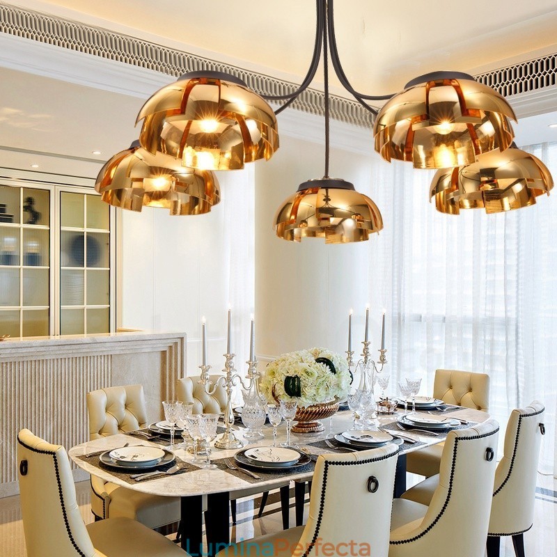 Candelabru modern contemporan din oțel cu 5 lumini și abajur din acril
