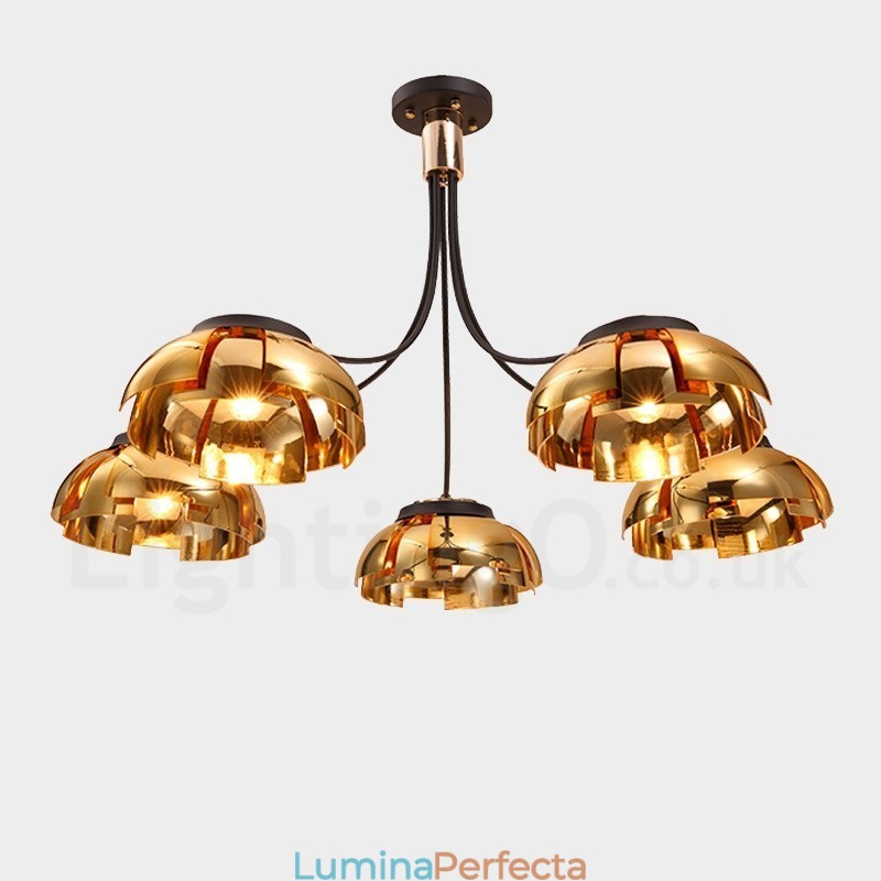 Candelabru modern contemporan din oțel cu 5 lumini și abajur din acril