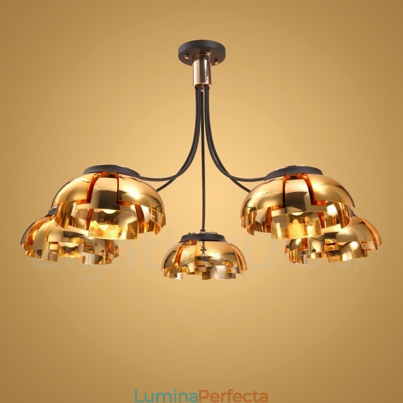 Candelabru modern contemporan din oțel cu 5 lumini și abajur din acril