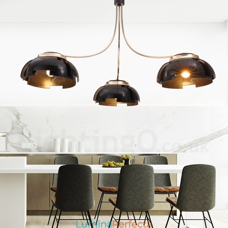 Candelabru modern contemporan din oțel cu 3 lumini și abajur din acril