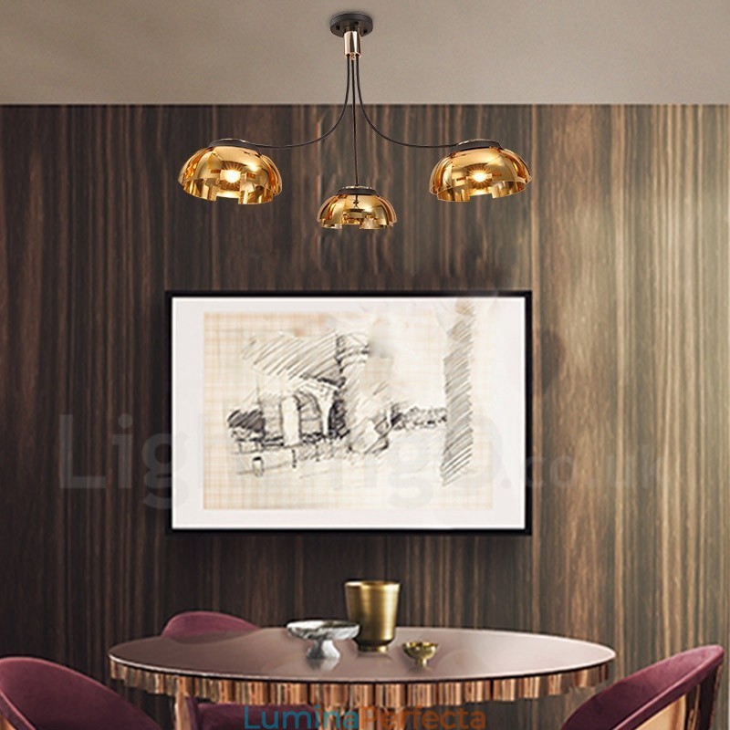 Candelabru modern contemporan din oțel cu 3 lumini și abajur din acril