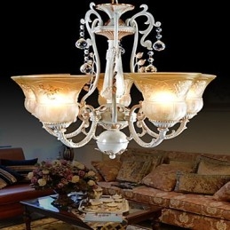 Candelabru alb cu model cinci lumini abajur din sticlă aurit manual retro clasic european