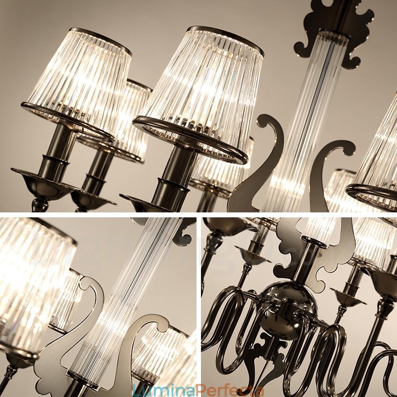 Candelabru modern contemporan din oțel cu 6 lumini și abajur din acril