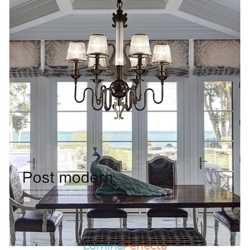 Candelabru modern contemporan din oțel cu 6 lumini și abajur din acril