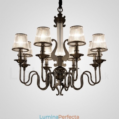 Candelabru modern contemporan din oțel cu 15 lumini și abajur din acril Candelabru modern contemporan din oțel cu 15 lumini și abajur din acril