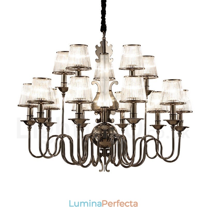 Candelabru modern contemporan din oțel cu 15 lumini și abajur din acril