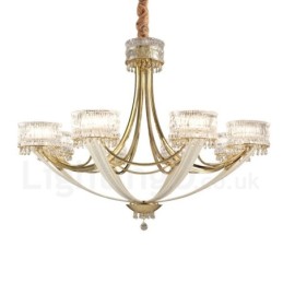 Candelabru modern contemporan din oțel cu 8 lumini și abajur de cristal