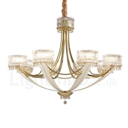 Candelabru modern contemporan din oțel cu 8 lumini și abajur de cristal Candelabru modern contemporan din oțel cu 8 lumini și abajur de cristal