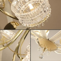 Candelabru modern contemporan din oțel cu 8 lumini și abajur de cristal