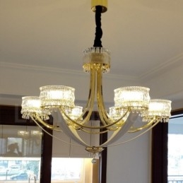 Candelabru modern contemporan din oțel cu 6 lumini și abajur de cristal