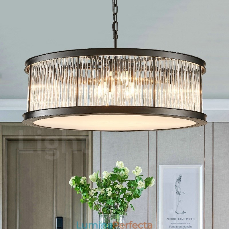 Lampă suspendată din oțel, modernă și contemporană, cu 8 lumini, cu abajur din cristal acrilic