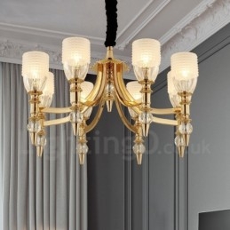 Candelabru din oțel mediteranean cu 8 lumini și abajur din sticlă