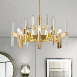 Candelabru modern contemporan din metal cu 8 lumini cu abajur de cristal