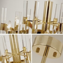 Candelabru modern contemporan din metal cu 8 lumini cu abajur de cristal