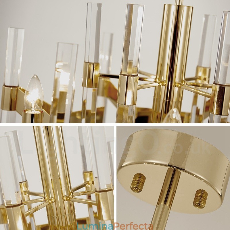 Candelabru modern contemporan din metal cu 8 lumini cu abajur de cristal