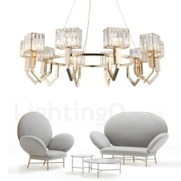 Lampă suspendată din oțel, modernă și contemporană, cu 10 lumini, cu abajur de cristal