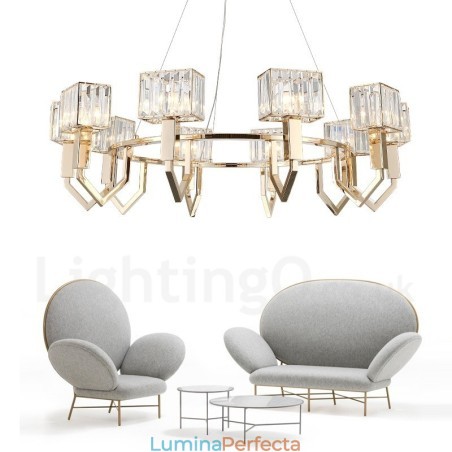 Lampă suspendată din oțel, modernă și contemporană, cu 10 lumini, cu abajur de cristal