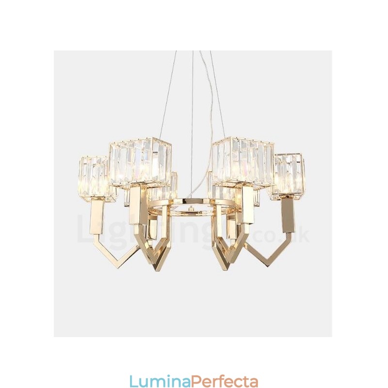 Lampă suspendată modernă, din oțel, cu 6 lumini și abajur de cristal