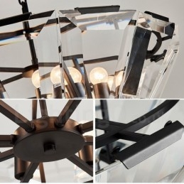 Lampă suspendată modernă, contemporană, din oțel, cu 8 lumini și abajur din sticlă Crystal