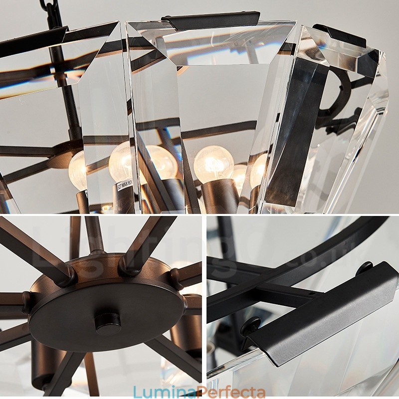 Lampă suspendată modernă, contemporană, din oțel, cu 8 lumini și abajur din sticlă Crystal