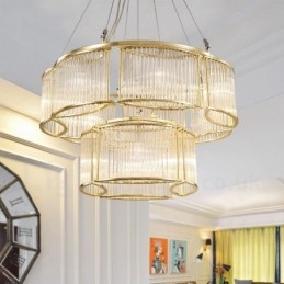 Lampă suspendată din oțel, modernă și contemporană, cu 11 lumini, cu abajur din sticlă Crystal