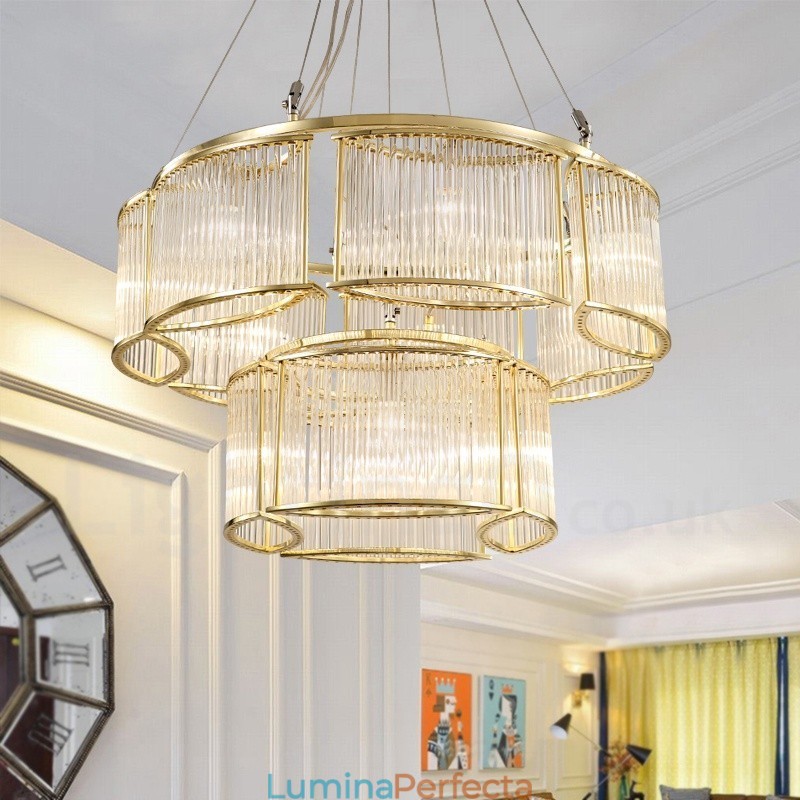 Lampă suspendată din oțel, modernă și contemporană, cu 11 lumini, cu abajur din sticlă Crystal