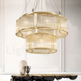 Lampă suspendată din oțel, modernă și contemporană, cu 11 lumini, cu abajur din sticlă Crystal