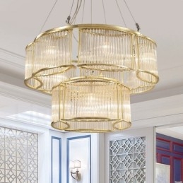 Lampă suspendată din oțel, modernă și contemporană, cu 11 lumini, cu abajur din sticlă Crystal