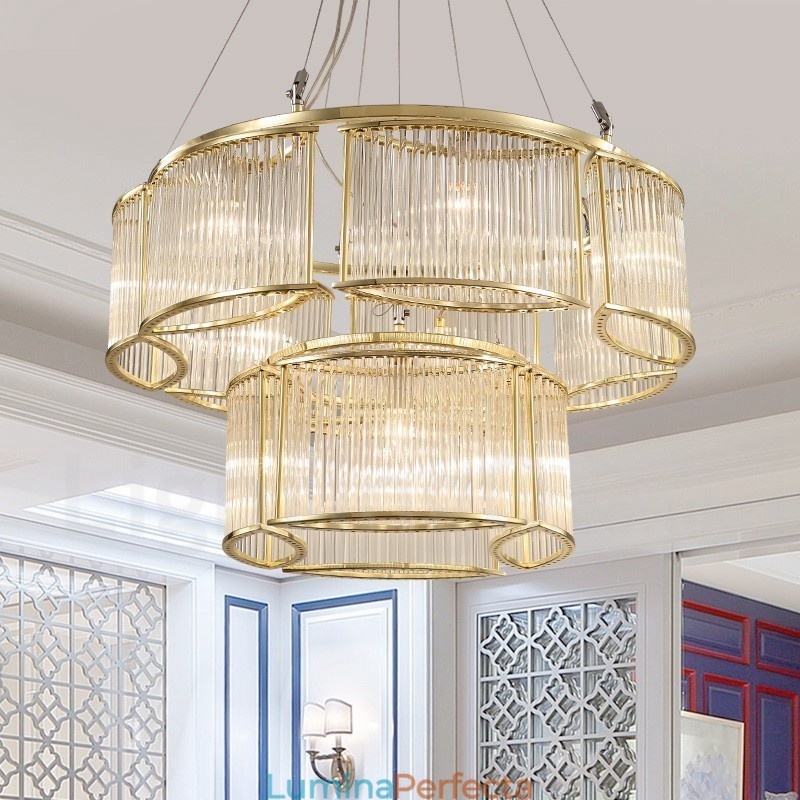 Lampă suspendată din oțel, modernă și contemporană, cu 11 lumini, cu abajur din sticlă Crystal
