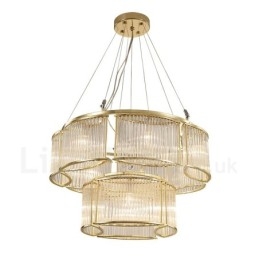 Lampă suspendată din oțel, modernă și contemporană, cu 11 lumini, cu abajur din sticlă Crystal